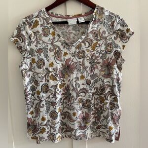 Rachel Zoe 100% Linen Short Sleeve Floral Top
